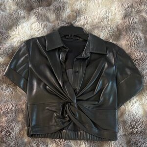Alice + Olivia Black Faux Leather Top